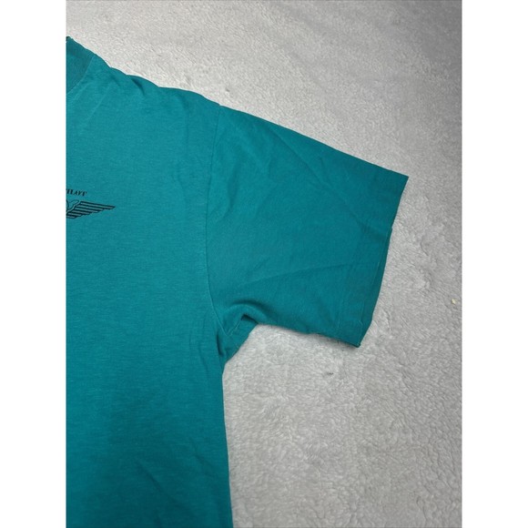 Vtg 90s Air Force Test Pilot Pin Up Girl Teal Single Stitch T-Shirt Size Medium - Picture 3 of 8